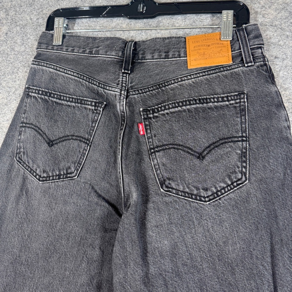 Levi’s XL Flood Black Wide Leg Cropped Jeans Size 28 Raw Hem Vintage Wash Denim - Picture 12 of 15